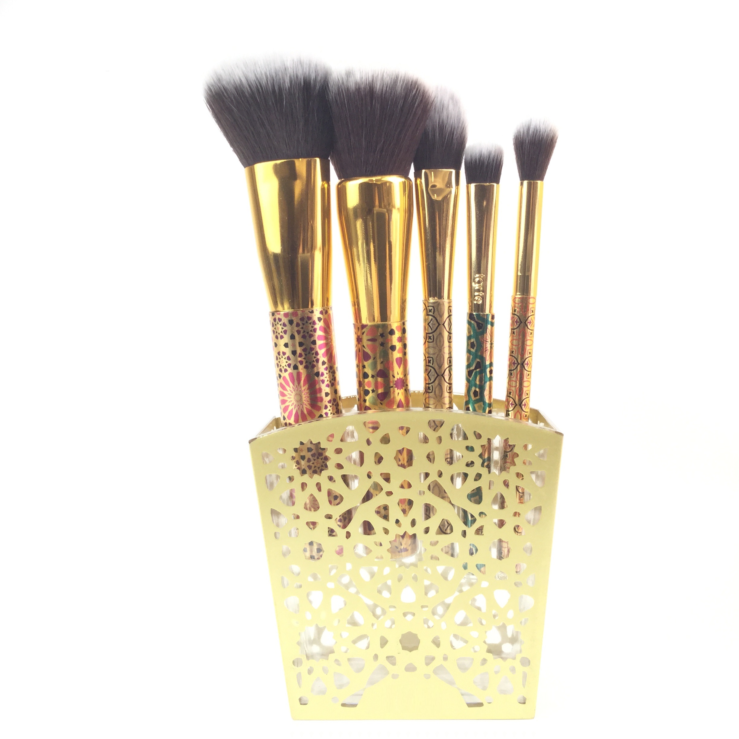 Brosse de maquillage de motif doré avec support (5 pcs)