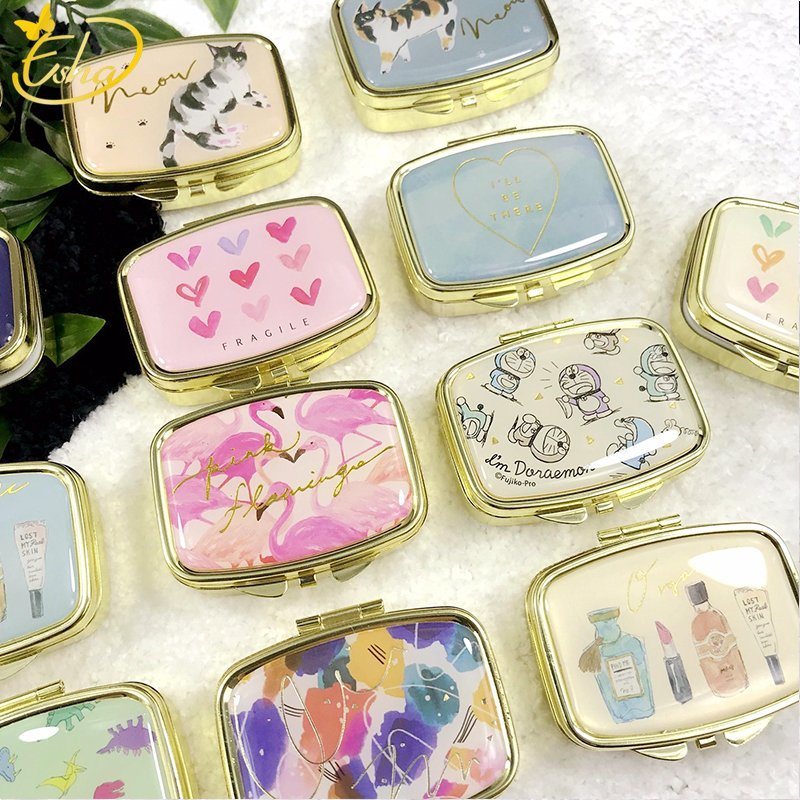 Miroir de boîte à pilules rond en métal à compartiments japonais