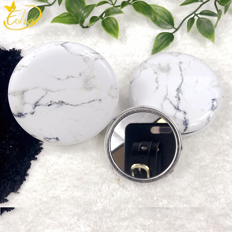 Mini miroir de poche cosmétique en métal à motif de marbre