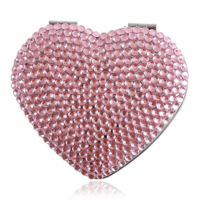 Miroir de poche en cuir PU avec cadre en métal en forme de cœur