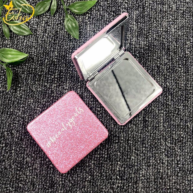 Mini miroir cosmétique pliable carré à double face en métal