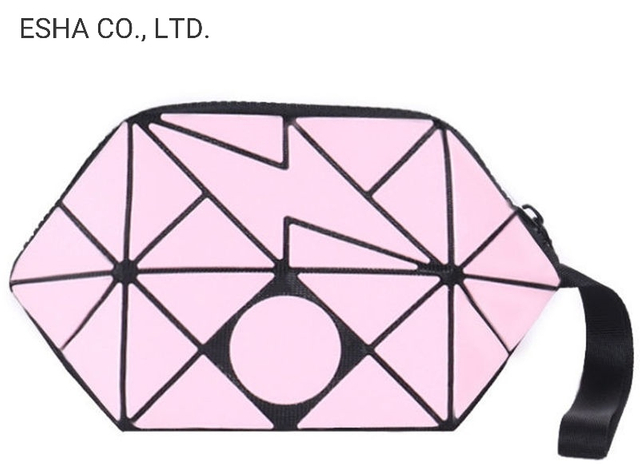 Sac cosmétique portatif de sac à main se pliant rhombique rose